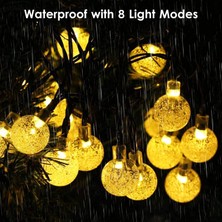 Lighthome 50 LED 7 Metre Kristal Sarı Gün Işığı Güneş Enerjili Solar Bahçe Teras Balkon Ağaç Lambası Aydınlatması