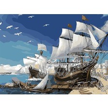 Womb Hobby Limandaki Gemiler Sayılarla Boyama Seti 40X50 cm Tuvale Gerili