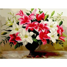 Womb Hobby Masadaki Zambaklar Sayılarla Boyama Seti 40X50 cm Tuvale Gerili