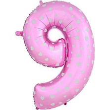 Pandoli Kalpli 90 cm Pembe Renk Rakamlı Folyo Balon 9 Numara
