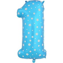 Pandoli Yıldızlı 90 cm Mavi Renk Rakamlı Folyo Balon 1 Numara