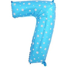 Pandoli Yıldızlı 90 cm Mavi Renk Rakamlı Folyo Balon 7 Numara