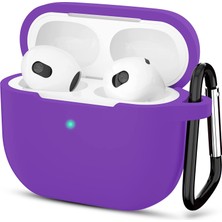 Kyver Apple AirPods 3. Nesil Silikon Koruyucu Askılı Kılıf Mor