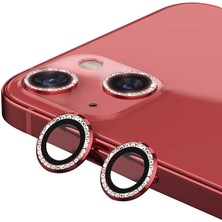Kupa Apple iPhone 13 Mini Kamera Lens Koruyucu Tam Koruma Sıvı Dayanıklı Renkli Taşlı Kenar -Kırmızı
