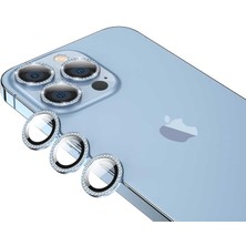 Kupa Apple iPhone 12 Pro Max Kamera Lens Koruyucu Tam Koruma Sıvı Dayanıklı Renkli Taşlı Kenar -Mavi