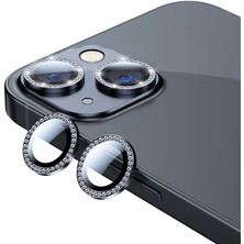 Kupa Apple iPhone 13 Kamera Lens Koruyucu Tam Koruma Sıvı Dayanıklı Renkli Taşlı Kenar -Siyah