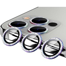 Kupa Apple iPhone 12 Pro Max Kamera Lens Koruyucu Tam Koruma Sıvı Dayanıklı Renkli Taşlı Kenar -Colorful
