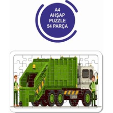 Lipyos 2'li Set 54 Parça Ahşap Puzzle Iş Makinaları, Kamyon, Çöp Kamyonu Çocuklar Için