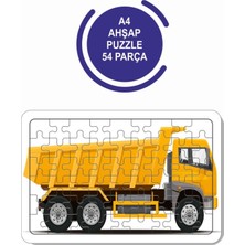 Lipyos 2'li Set 54 Parça Ahşap Puzzle Iş Makinaları, Kamyon, Çöp Kamyonu Çocuklar Için
