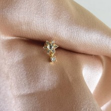 Bylin Cerrahi Çelik Gold Tek Taş Charmlı Çiçek Piercing- Bar Uzunluğu 6mm- 1 Adet