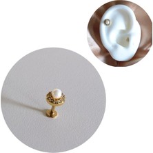 Bylin Cerrahi Çelik Gold Incili, Zirkon Taşlı Piercing- Bar Uzunluğu 6 Mm- 1 Adet