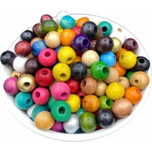 Hedef Bijuteri 12MM Karışık Renkli Ahşap Tahta Boncuk, (100GR, ~170 Adet Boncuk)