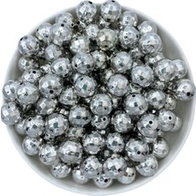 Hedef Bijuteri 14MM Gümüş Renk Parlak Metalize Dünya Model ,disko Topu Boncuk ( 100GR,~50 Adet)