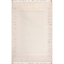Gümüşsuyu Deco Alvin 12729 Yeni  Yüksek Kalite Modern Kabartmalı Örgü Saçaklı Krem Salon Halısı