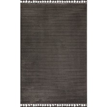 Gümüşsuyu Deco Alvin 12612 Yeni  Yüksek Kalite Modern Kabartmalı Örgü Saçaklı Antrasit Salon Halısı