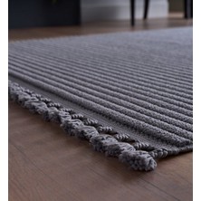 Gümüşsuyu Deco Alvin 12612 Yeni  Yüksek Kalite Modern Kabartmalı Örgü Saçaklı Antrasit Salon Halısı