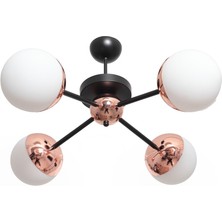 Fer Avize  Rima 4’lü Siyaha Rose Rustik Modern Spor Plofenyer Camlı Avize