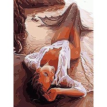 Womb Hobby Kumsaldaki Deniz Kızı Sayılarla Boyama Seti 40 x 50 cm (Tuvale Gerili)