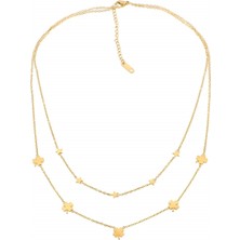 Modamugo Çelik Ikili Zincir, Beş Yoncalı ve Yıldızlı Kolye - Gold