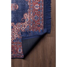 Artloop Vintage Salon Halısı, Blues Şönil Dokuma |Pamuk-Polyester|Lacivert Halı Al 87