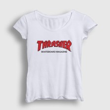 Presmono Kadın Beyaz Logo V3 Thrasher T-Shirt