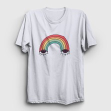 Presmono Unisex Beyaz Eyes Rainbow Gökkuşağı T-Shirt