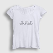 Presmono Kadın Beyaz Four Cats Kedi T-Shirt