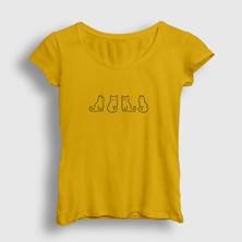 Presmono Kadın Sarı Four Cats Kedi T-Shirt