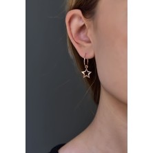 Papatya Silver 925 Ayar Gümüş Rose Kaplama Fırfırlı Yıldız Halka ve Top Küpe