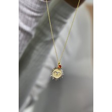 Papatya Silver 925 Ayar Gümüş Gold Kaplama Doğum Taşlı  Kristal Kesim Plaka Koç/aries Burç Kolye
