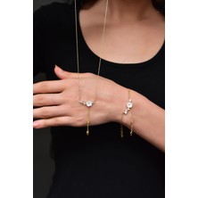 Papatya Silver 925 Ayar Gümüş Altın Kaplama Kardelen Çiçeği Kolye Bileklik Set