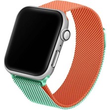 CoverZone Apple Watch 3-4-5-6 38MM Hasır Örme Metal Vistoso Kordon Yeşil Turuncu