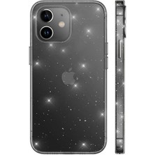 CoverZone Apple iPhone 12 Kılıf Şeffaf Simli Pürüzsüz Sidereal Kılıf Siyah