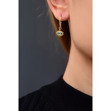 Papatya Silver 925 Ayar Gümüş Gold Kaplama  Cam Göz Kirpik Halka Kadın Küpe