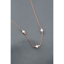 Papatya Silver 925 Ayar Gümüş Rose Renk Dorika Toplu Incili Kadın Kolye UVPTS100001