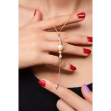 Papatya Silver 925 Ayar Gümüş Akışlı Sim Üç Renk Dorika Toplu Incili Kadın Kolye