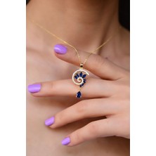 Papatya Silver 925 Ayar Gümüş Altın Kaplama Mavi Taşlı Girdap Tasarım Kolye