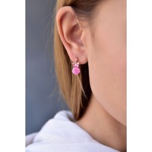 Papatya Silver 925 Ayar Gümüş Pembe Taşlı Kelebek Mineli Çivili Küpe