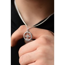Papatya Silver 925 Ayar Gümüş Rodyum Kaplama Lavce Zincirli Pusula Kolye 50 cm