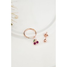 Papatya Silver 925 Ayar Gümüş Rose Kaplama Kiraz Halka ve Top Küpe