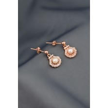 Papatya Silver 925 Ayar Gümüş Rose Kaplama Deniz Kabuğu Inci Çivili Küpe