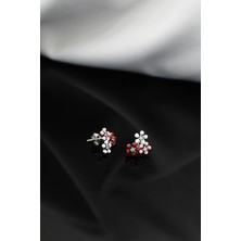 Papatya Silver 925 Ayar Gümüş Mineli Çoklu Çiçek Çivili Tasarım Küpe