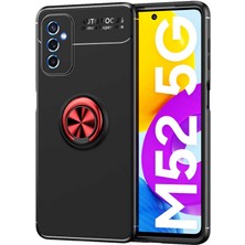 CoverZone Galaxy M52 Kılıf Ravel Yüzük Tutuculu Standlı Silikon Kılıf Siyah-Kırmızı