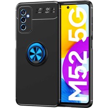 CoverZone Galaxy M52 Kılıf Ravel Yüzük Tutuculu Standlı Silikon Kılıf Siyah-Mavi