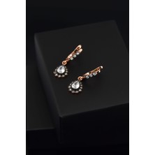 Papatya Silver 925 Ayar Gümüş Rose Kaplama Elmas Montür Damla Küpe