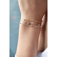 Papatya Silver 925 Ayar Gümüş Üç Renk Toplu Taşlı Zincir Bileklik