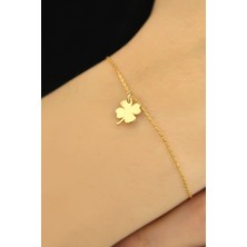 Papatya Silver 925 Ayar Gümüş Altın Kaplama Yonca Kadın Bileklik