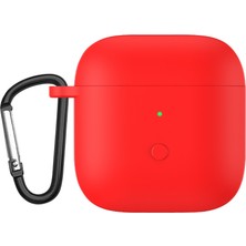 Dacare Redmi Buds 3 Için Karabinalı Tam Koruyucu Silikon Kılıf - Kırmızı (Yurt Dışından)