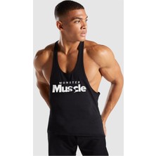 Ghedto Erkek Siyah Monster Muscle Gym Fitness Tank Top Sporcu Atleti
