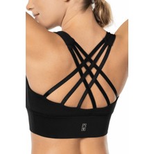 Siyah Yüksek Destekli Sırt Detaylı Kaplı Spor Sütyeni